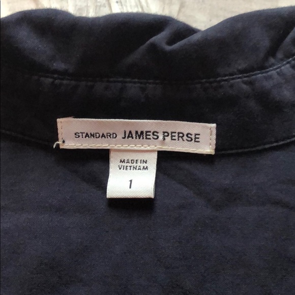 James Perse Navy Slub Side Panel Button Down Shirt - Picture 3 of 8